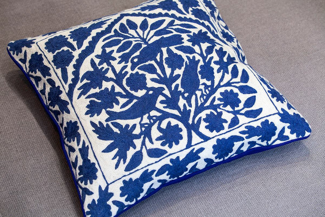 Pakshi Classic hand embroidered Blue Pillow
